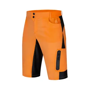 Orange work shorts with pockets on white background.