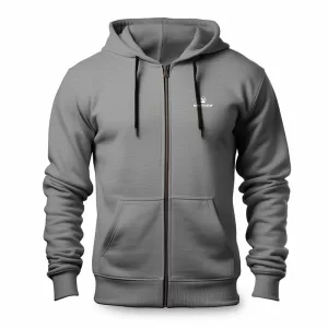 Gray zip-up hoodie jacket with pockets.